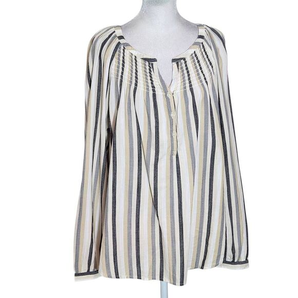 St. John's Bay Cotton Stripe Blouse NWT Size Medium Cream and Black Stripe Top - Picture 1 of 11